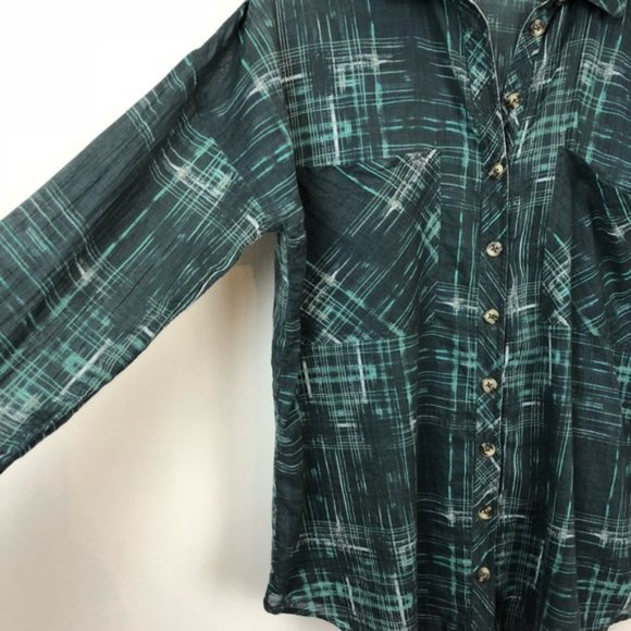 Free People Oversize Plaid Stripe Button Down Thin - Picture 5 of 8